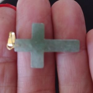 Vintage real jade cross pendant 1.2 in. Long